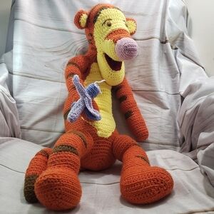 Vintage Handmade Crochet Knit Winnie The Pooh Tigger 27 Inch Nursery Plush Doll